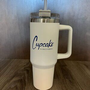 Cupcake Vineyards ~40 oz White Tumbler with Straw